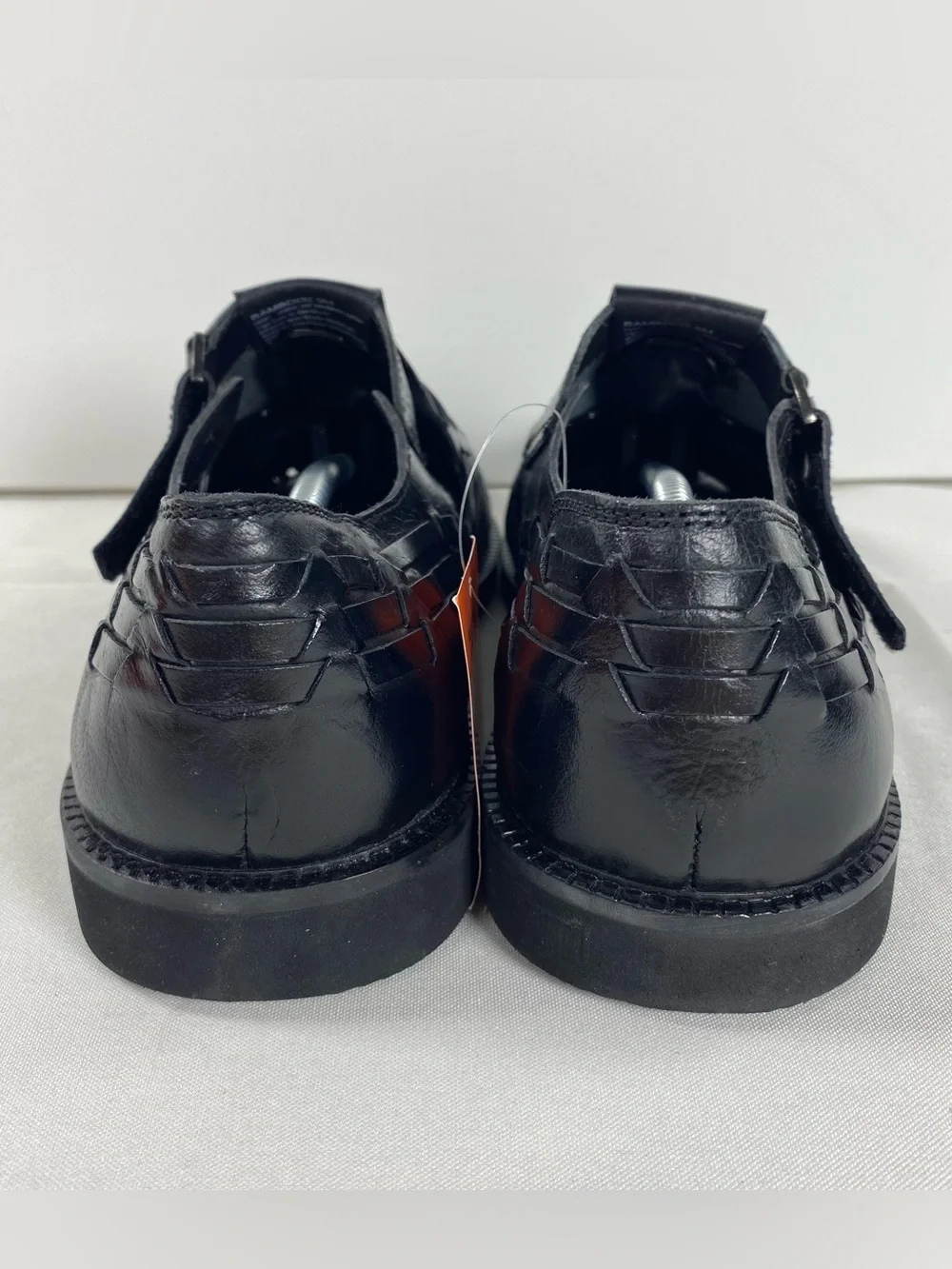 Deer Stags Bamboo 2 Mens 9 M Black Woven Leather Adjustable Strap Loafers